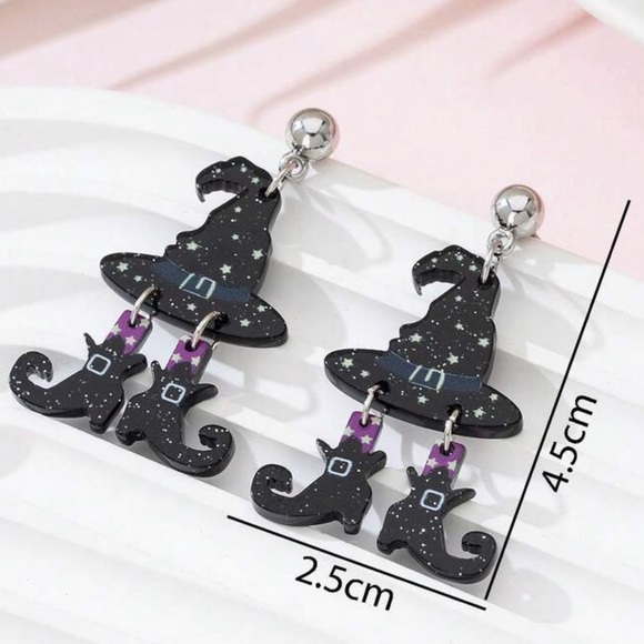 Witch hat and boots dangle earrings NWT Halloween goth - Picture 3 of 3